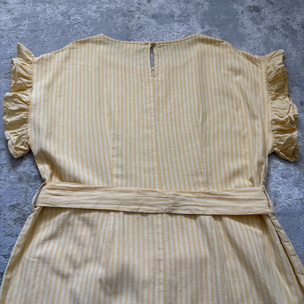 Jillian Harris x Joe Fresh Linen Blend Yellow Striped Ruffle Dress Size Large - Picture 14 of 14